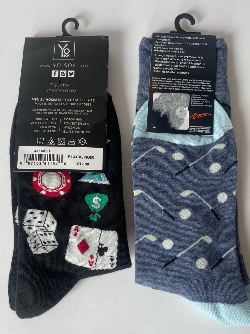 Men's Novelty Sock Bundle Lot 2 Pairs Yo Sox Casino Gambling Egara Golf Crew - Picture 2 of 6